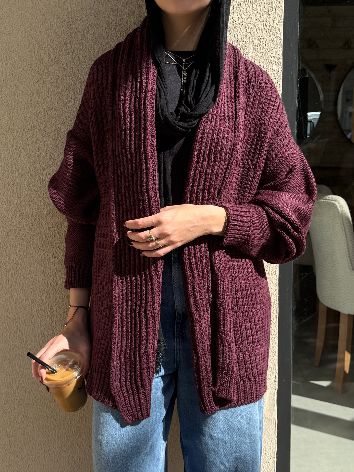 The Warm Hug Knit Cardigan in Burgundy