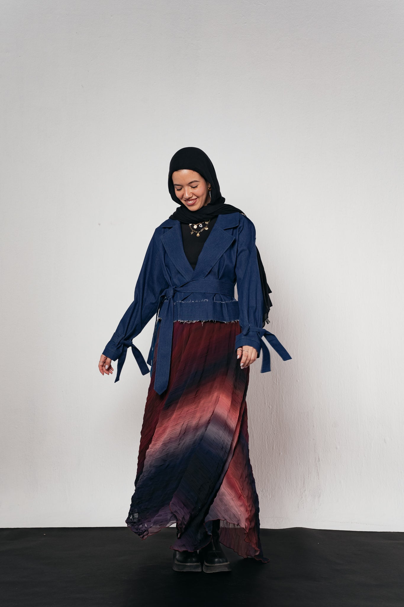 Cropped Trench Coat in Denim