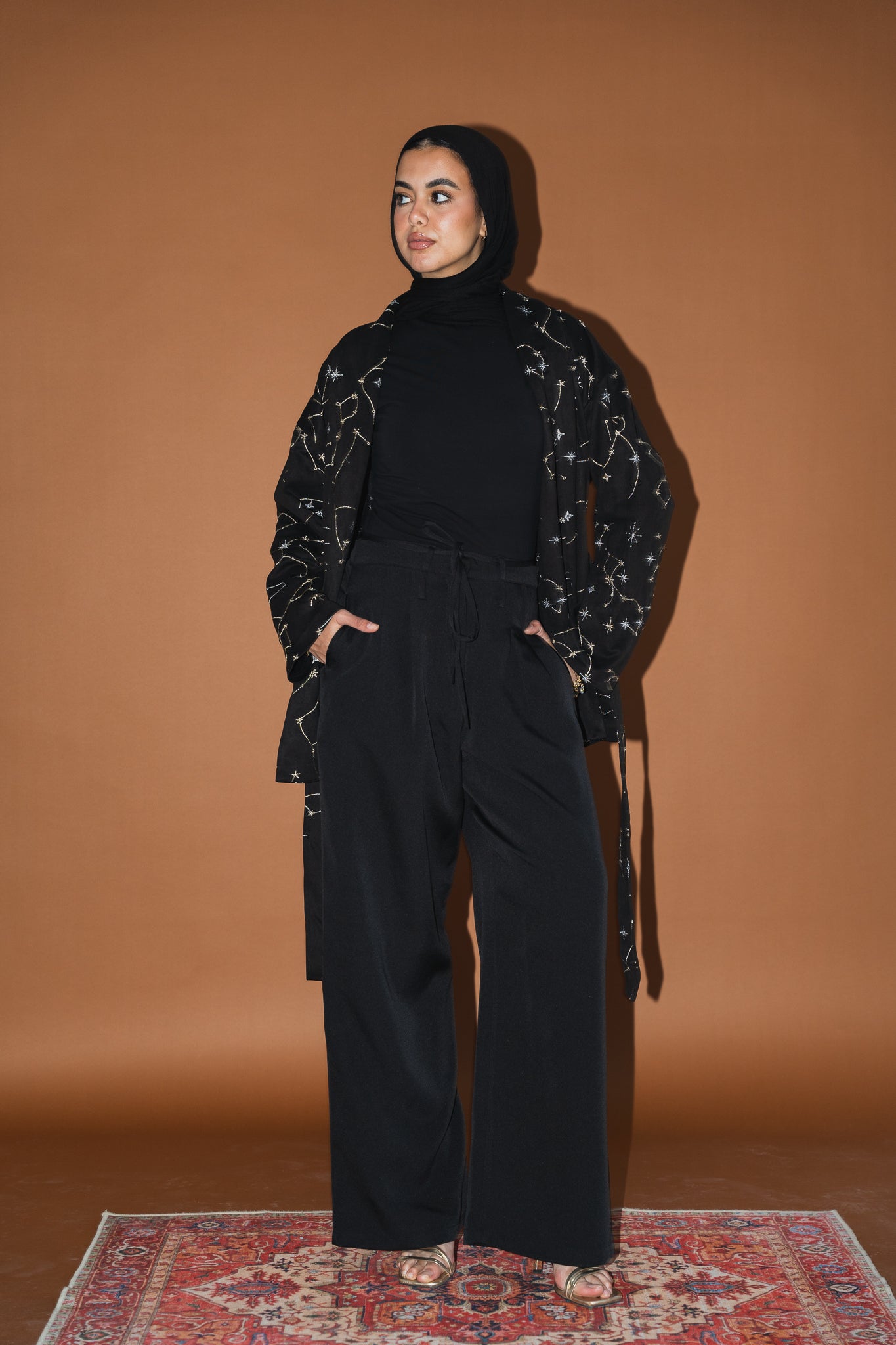 Celestial Embroidery Jacket in Black