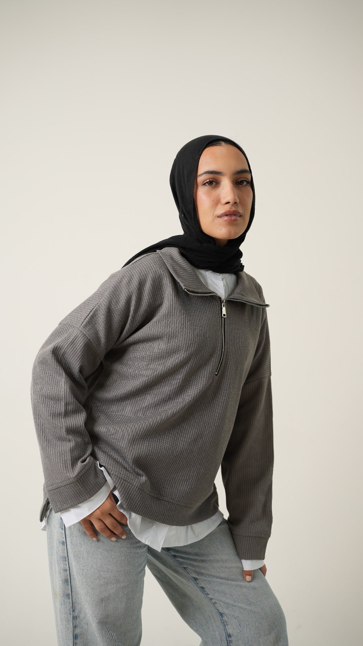 Zip-Up Sweater in Grey