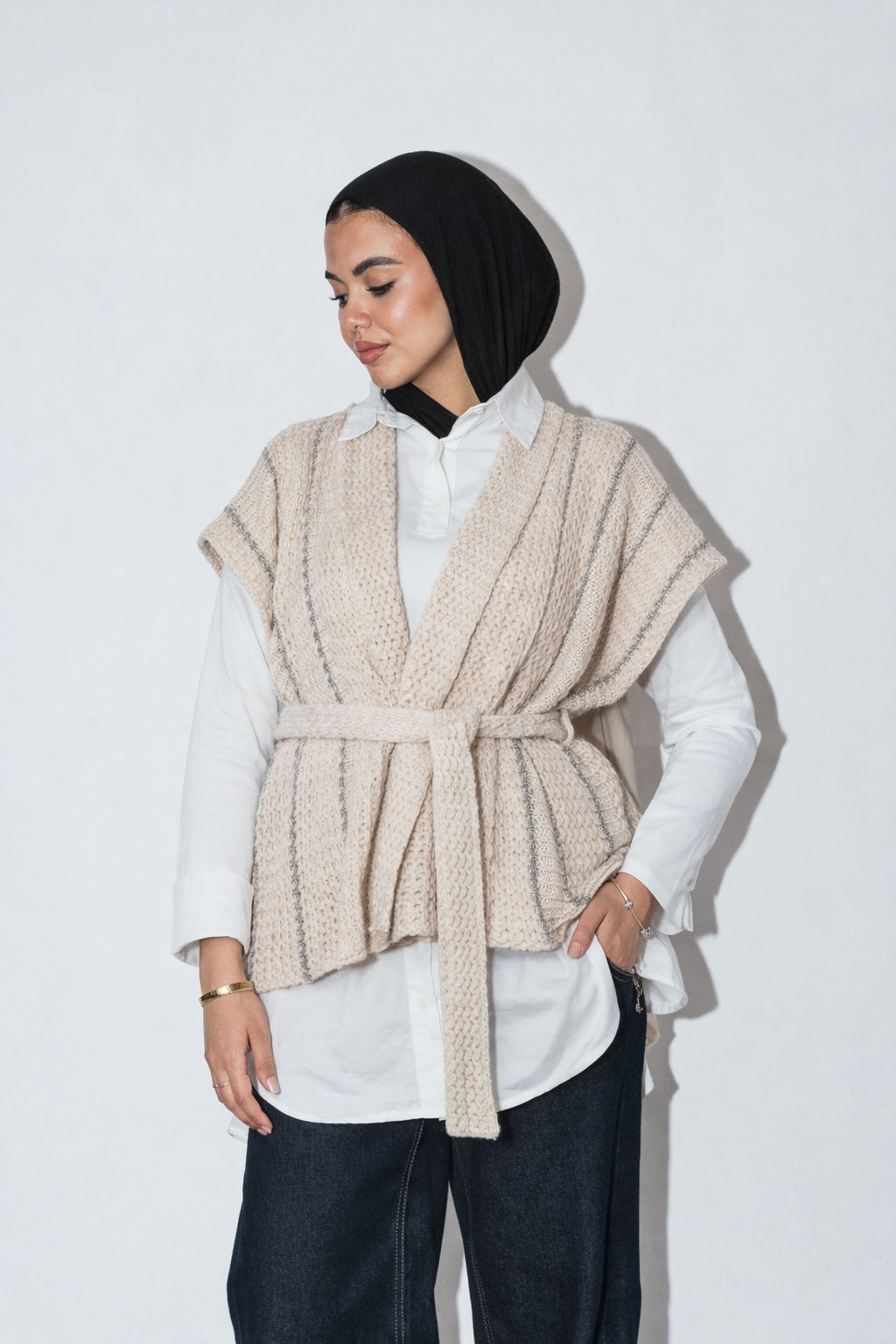 Silver Threads Knit Vest in Off white