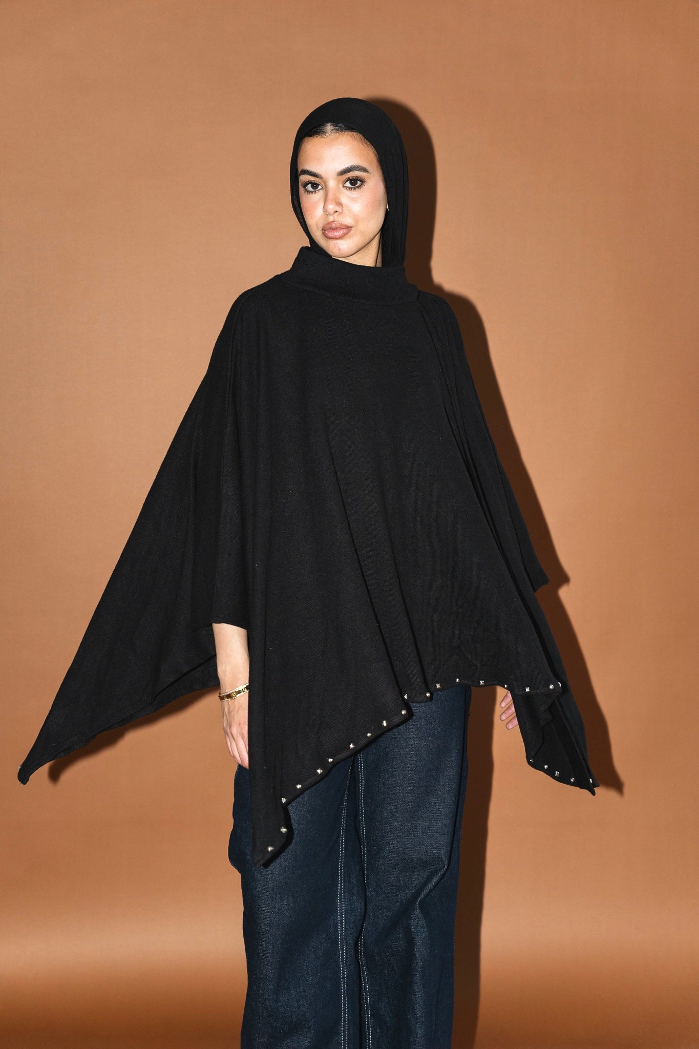 Studded Stardust Cape in Black