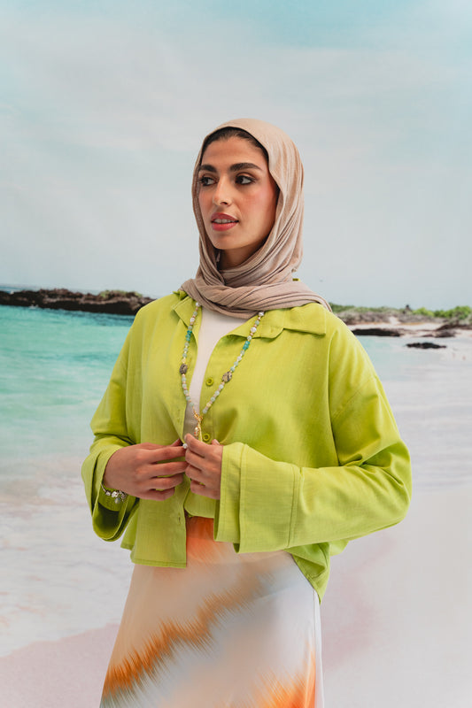 Pastel cloud cropped shirt in Lime
