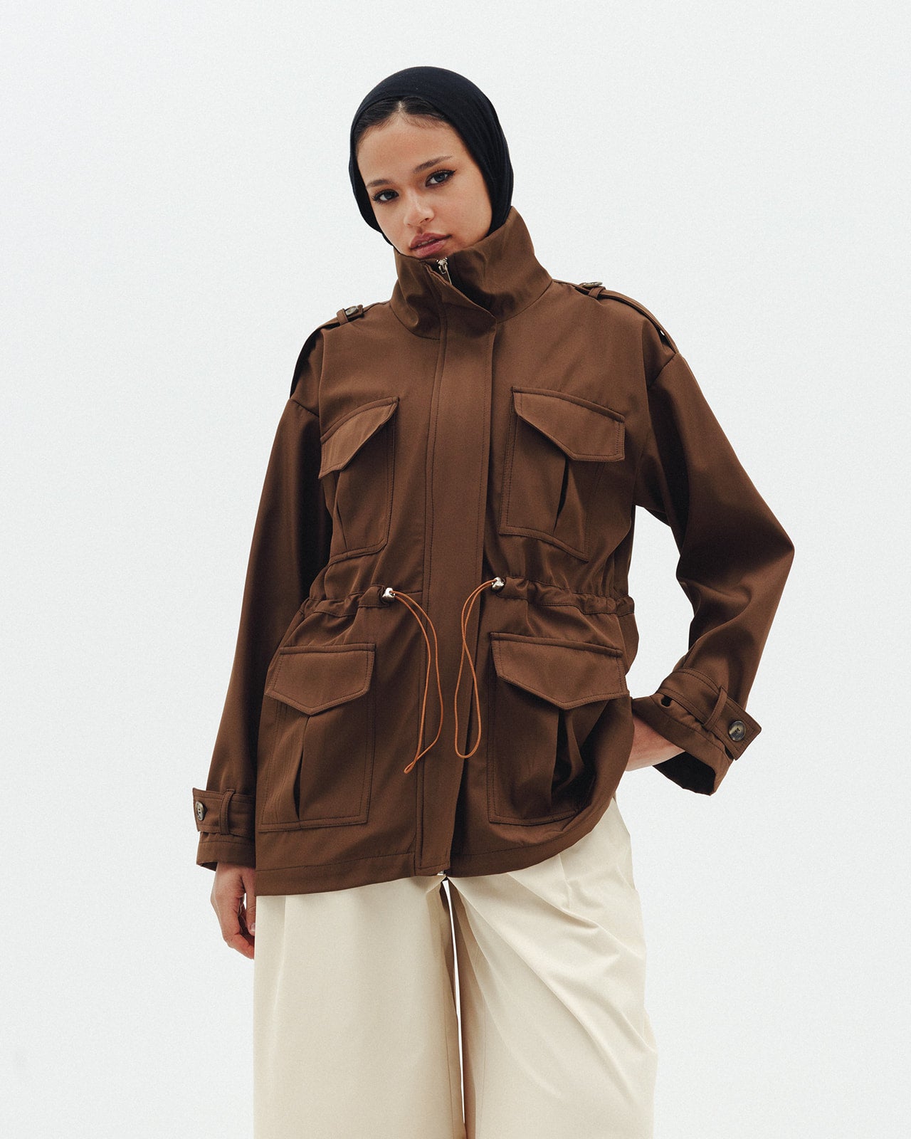The Drawstring Jacket in Brown
