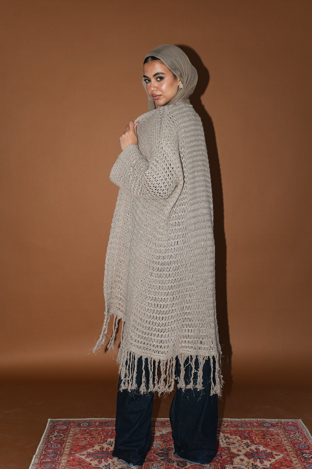 Threads of Charm Cardigan in Shimmer Cafe