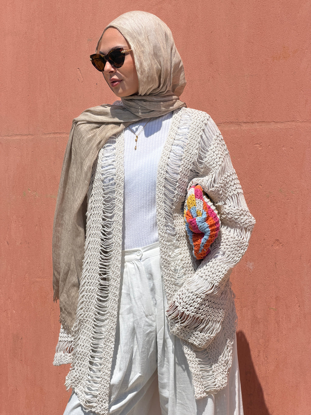 Coastal Crochet Cardigan in Off White
