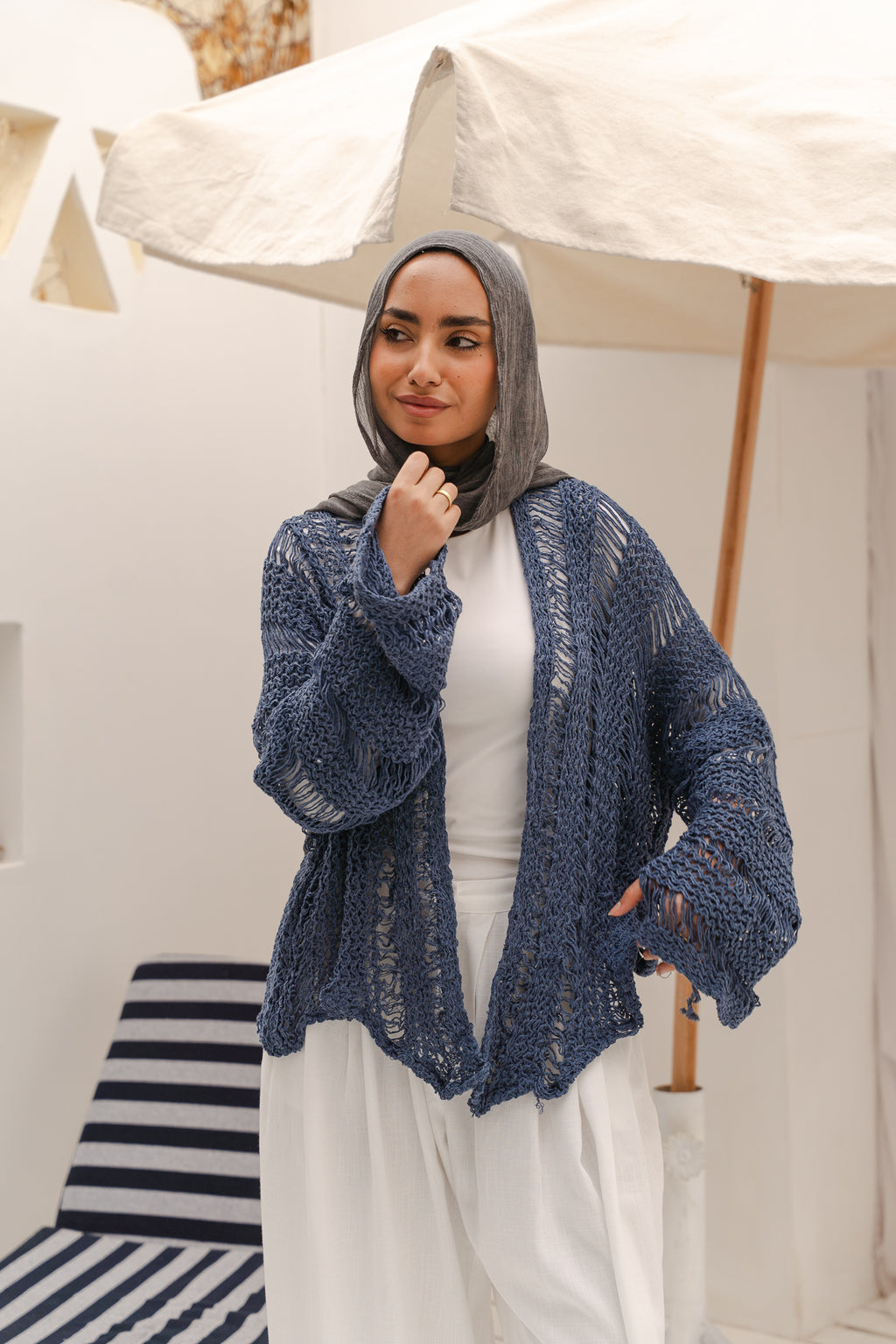 Coastal Crochet Cardigan in Blue