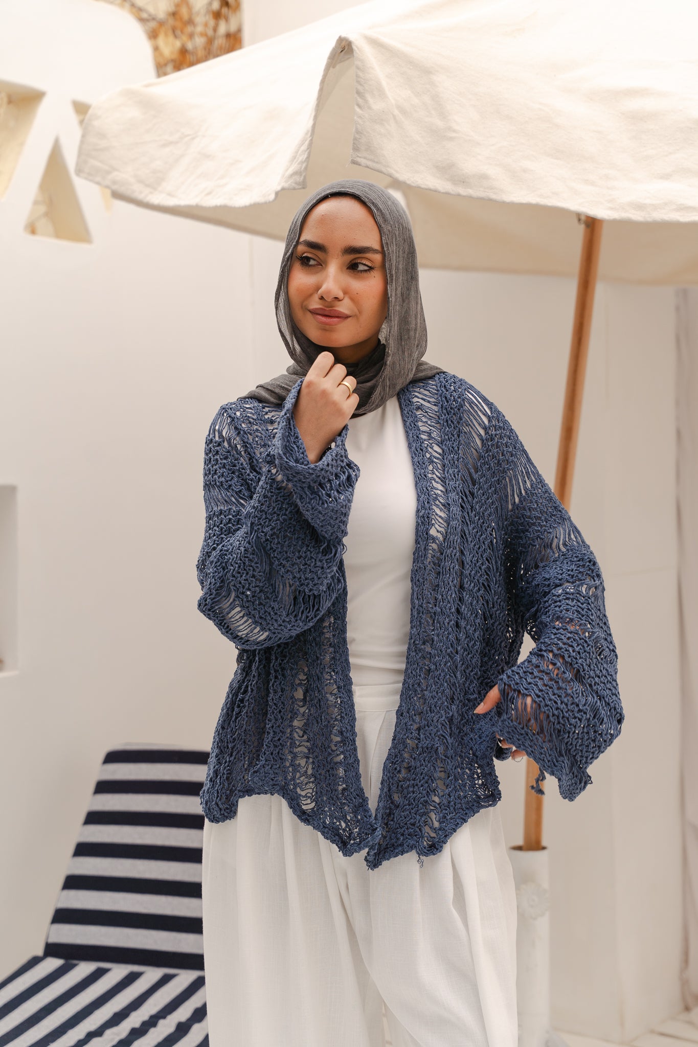 Coastal Crochet Cardigan in Blue