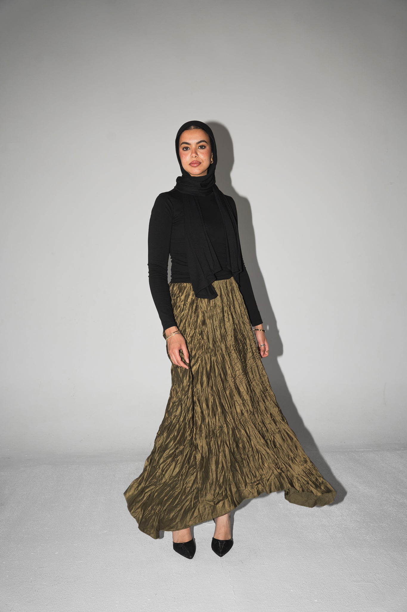 (PRE ORDER 5-7 days)Anne Crushed skirt in Olive