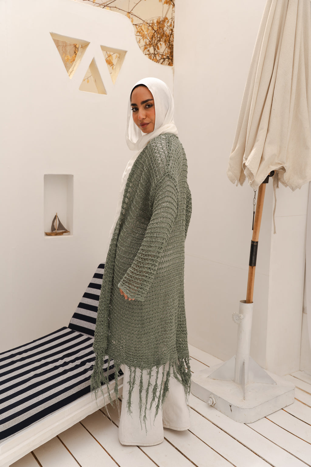Threads of Charm Cardigan in Shimmer Mint.