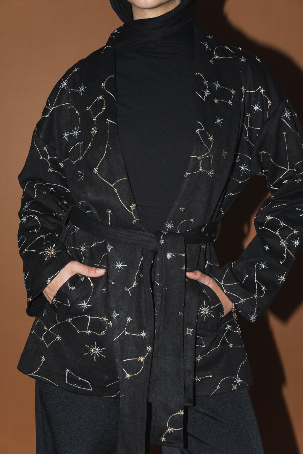 Celestial Embroidery Jacket in Black