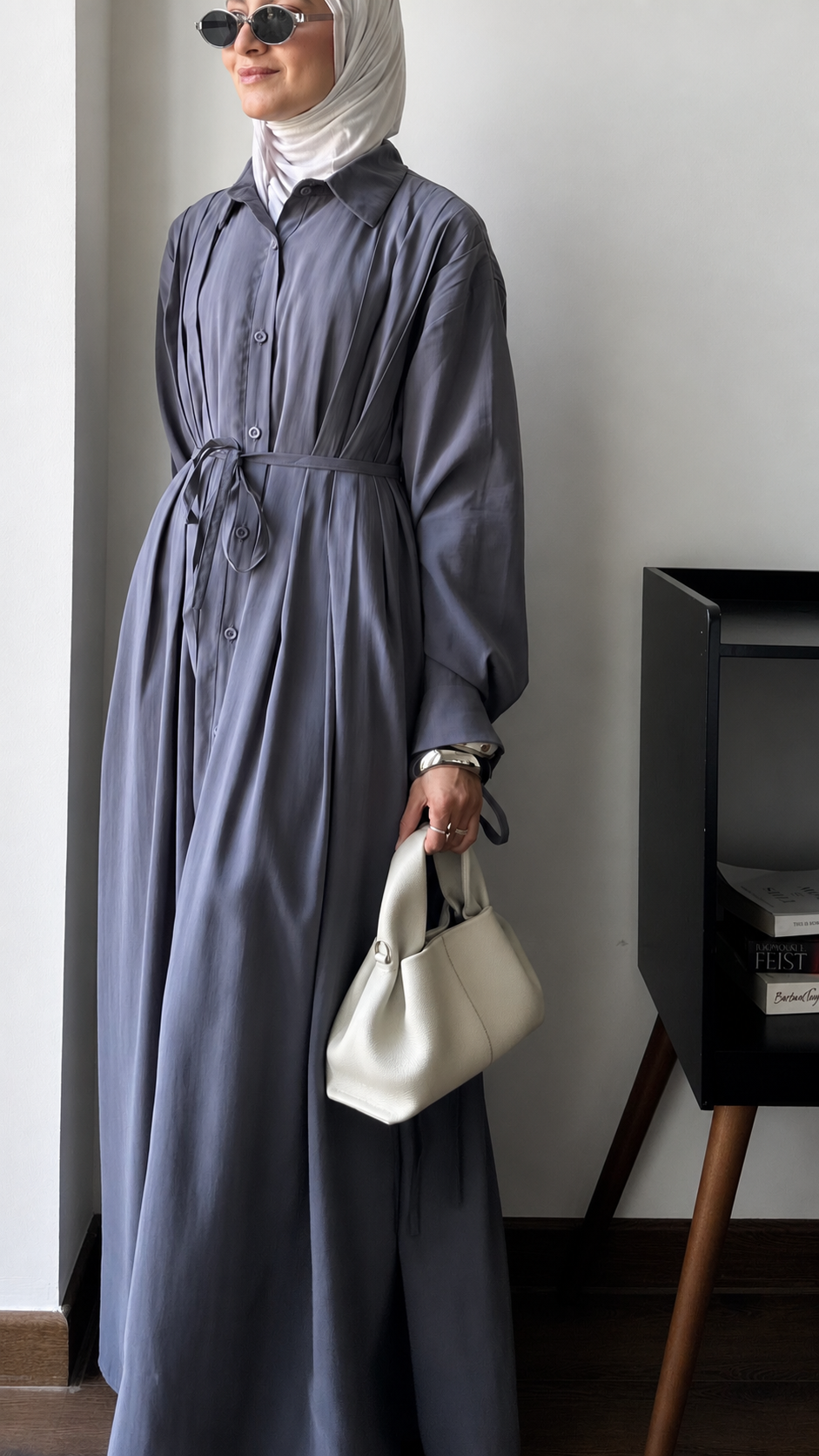 Golden Wave Shirt Dress in Steel Blue