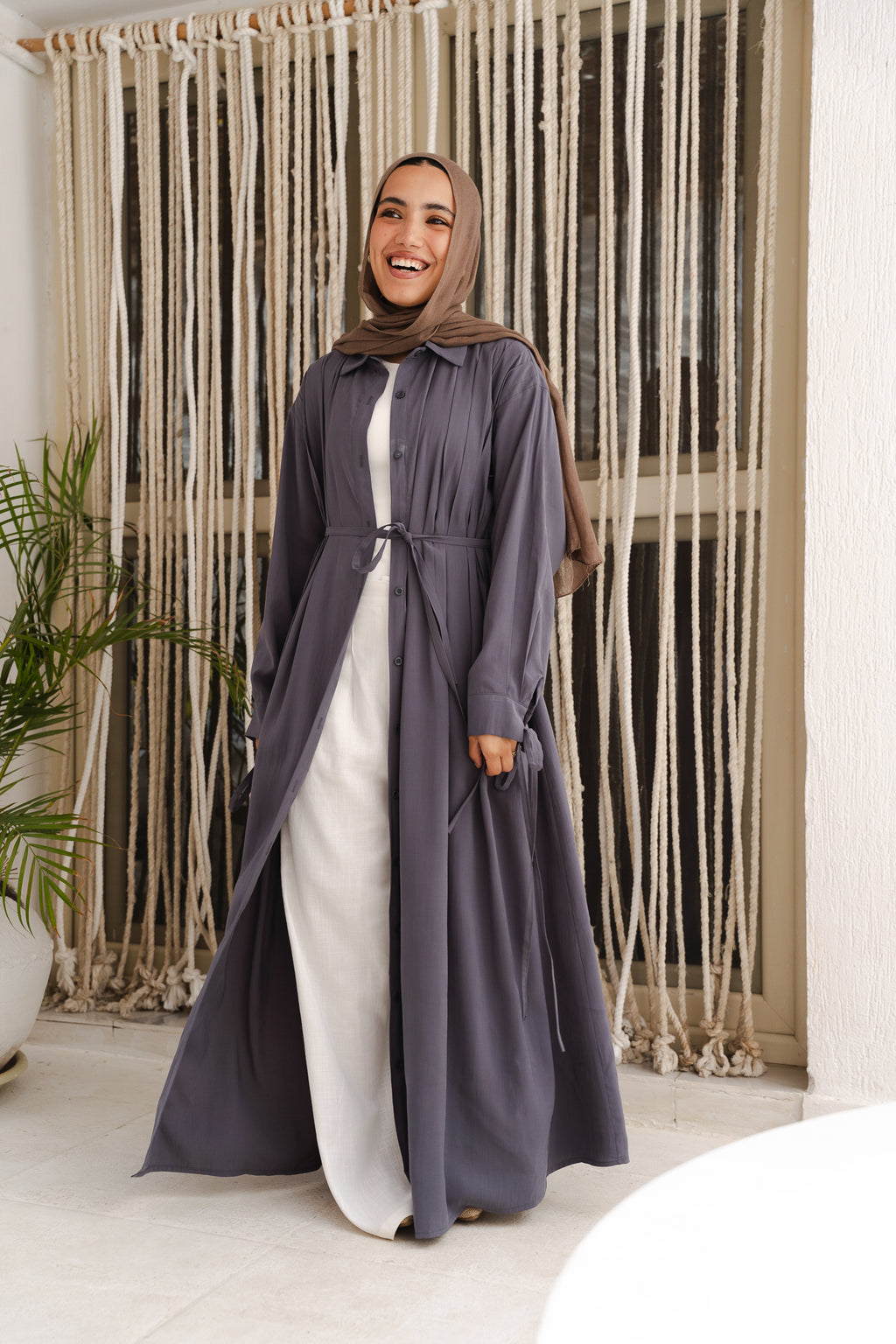 Golden Wave Shirt Dress in Steel Blue