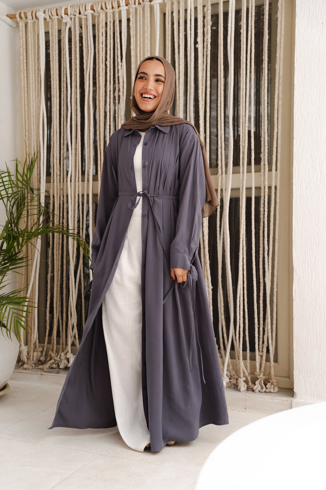 Golden Wave Shirt Dress in Steel Blue