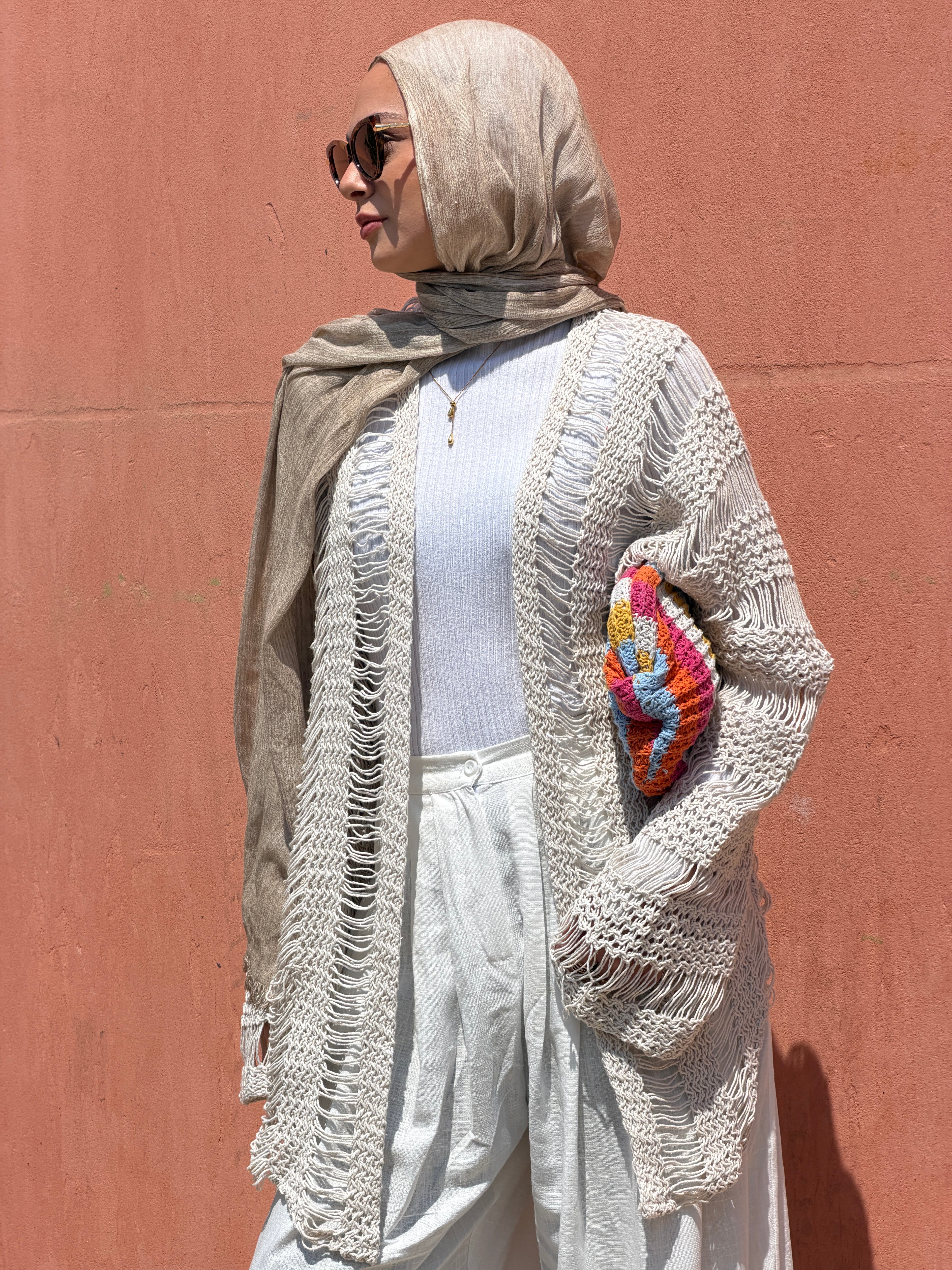 Coastal Crochet Cardigan in Off White