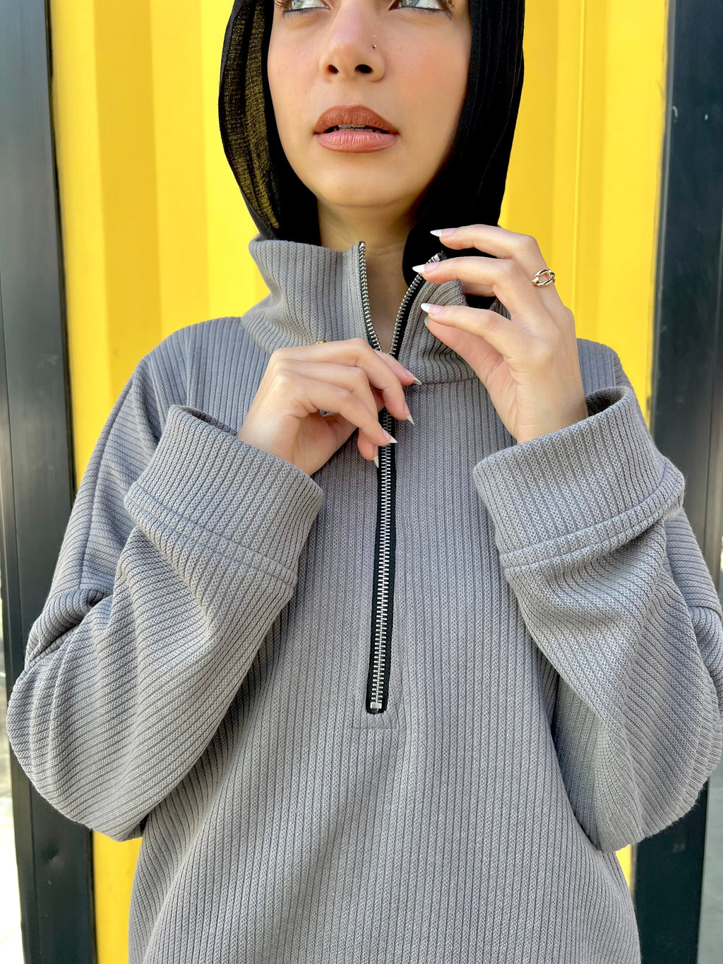 Zip-Up Sweater in Grey
