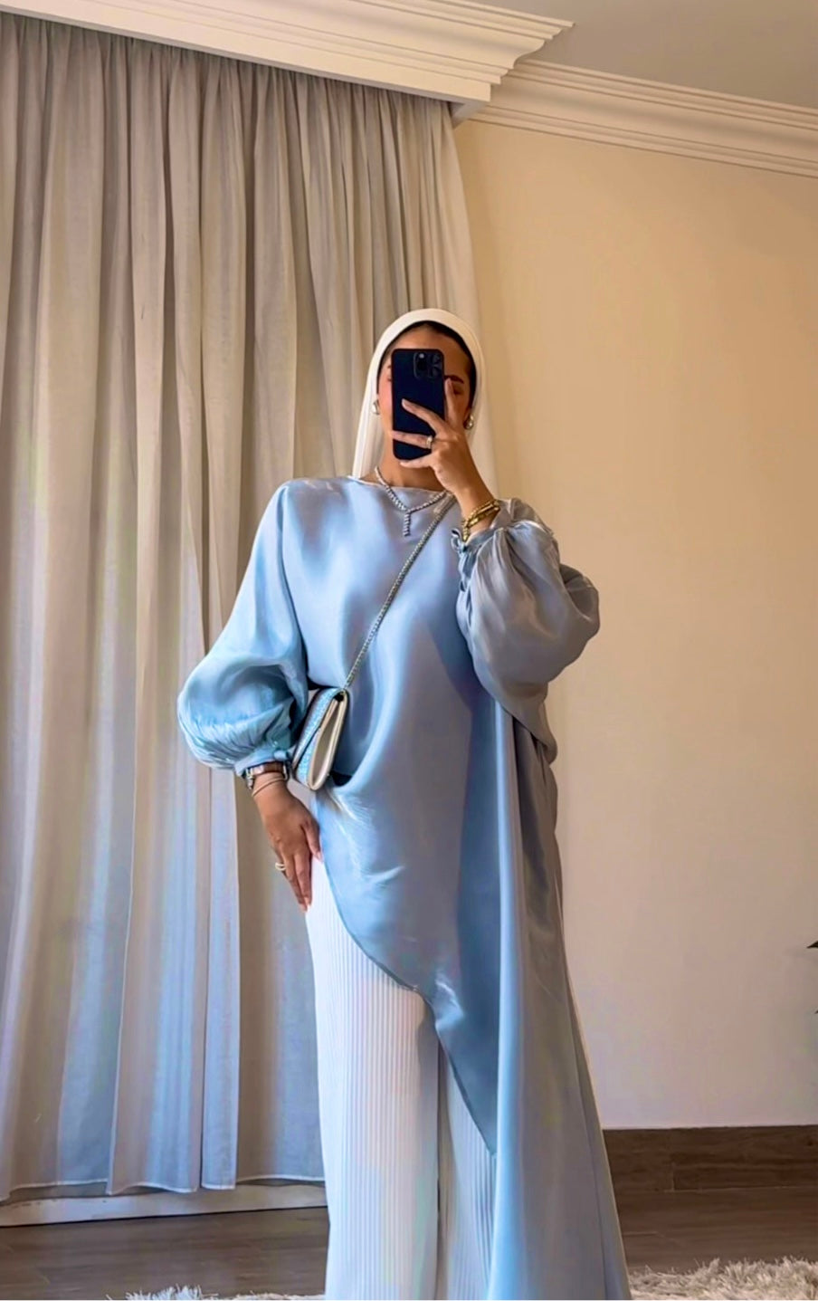 Asymmetrical Shimmer Top in Blue