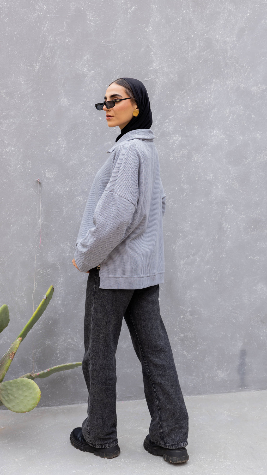 Zip-Up Sweater in Light Grey
