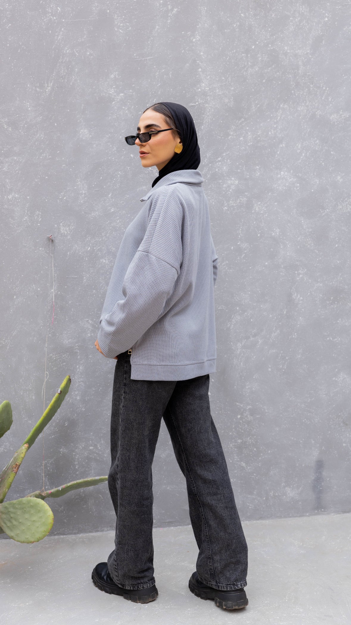 Zip-Up Sweater in Light Grey