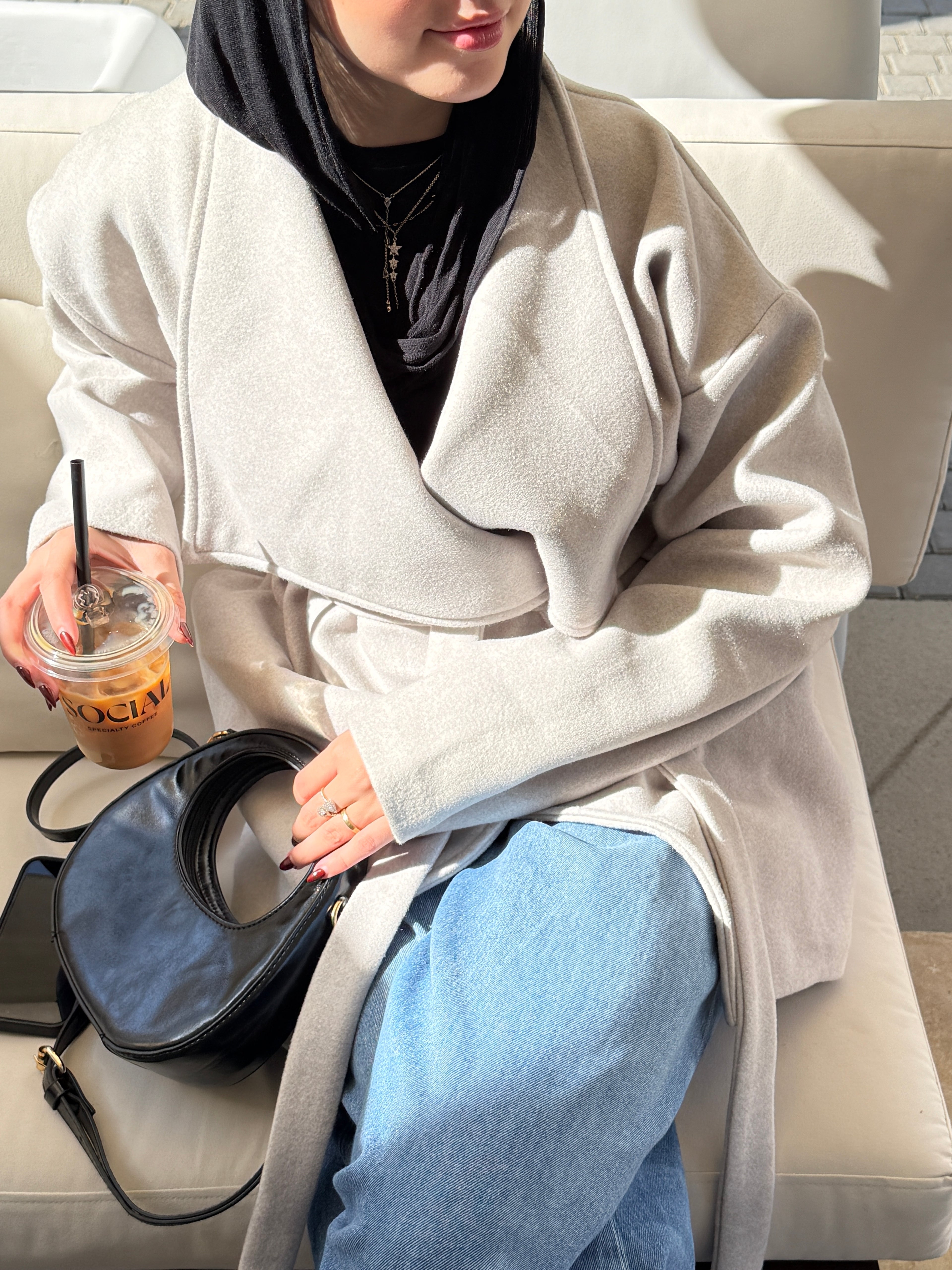 The Wrap Grace Coat in Greige