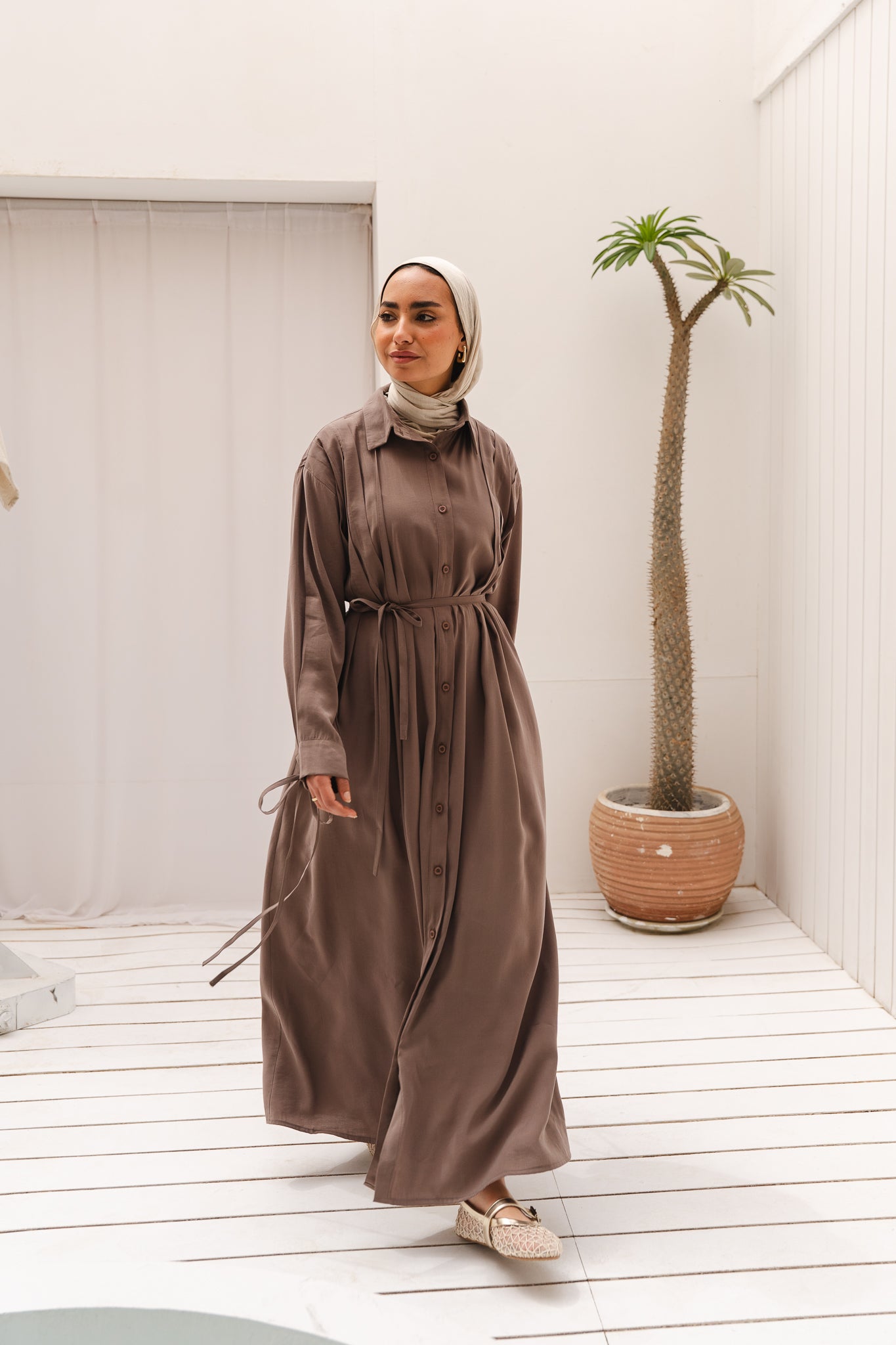 Golden Wave Shirt Dress in Cafe