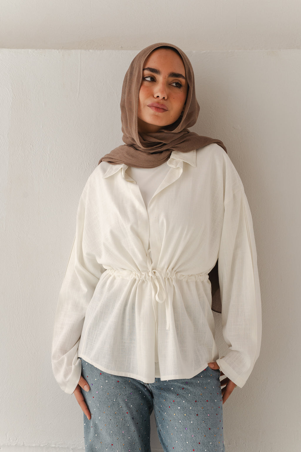 Slay You Girl Linen Top in White
