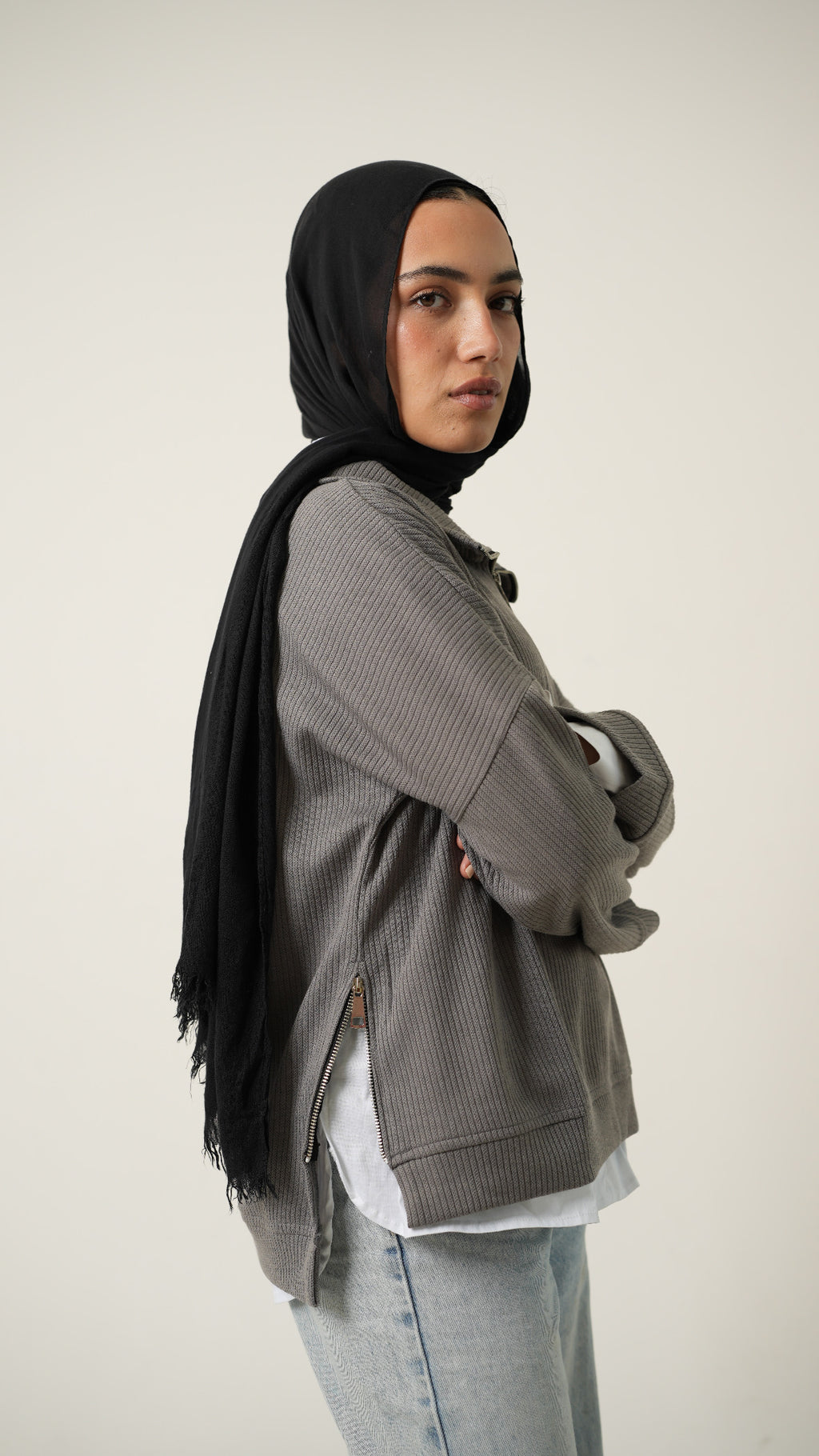 Zip-Up Sweater in Grey