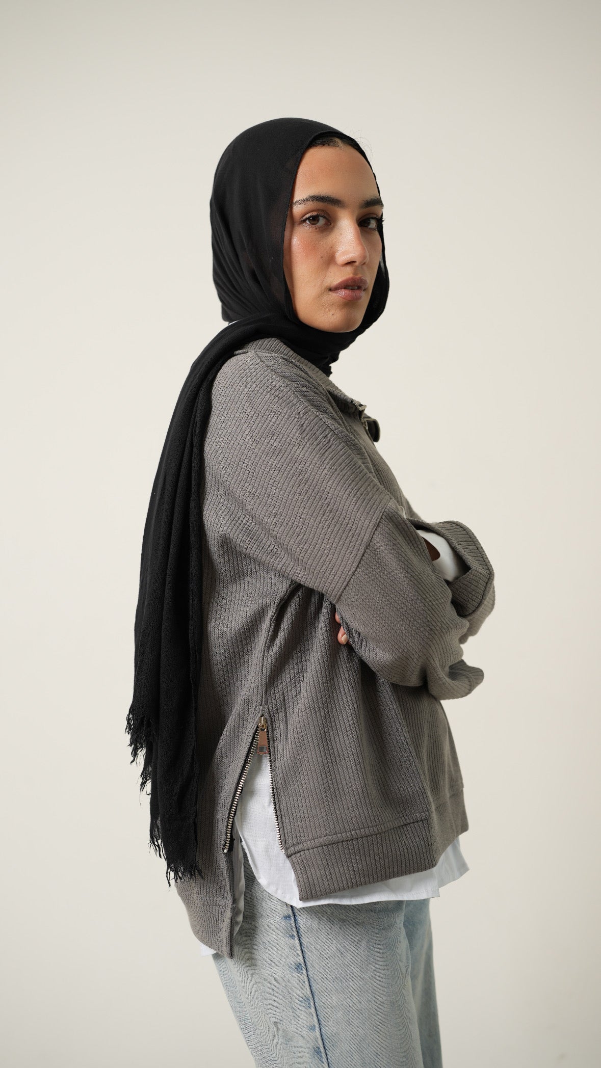 Zip-Up Sweater in Grey