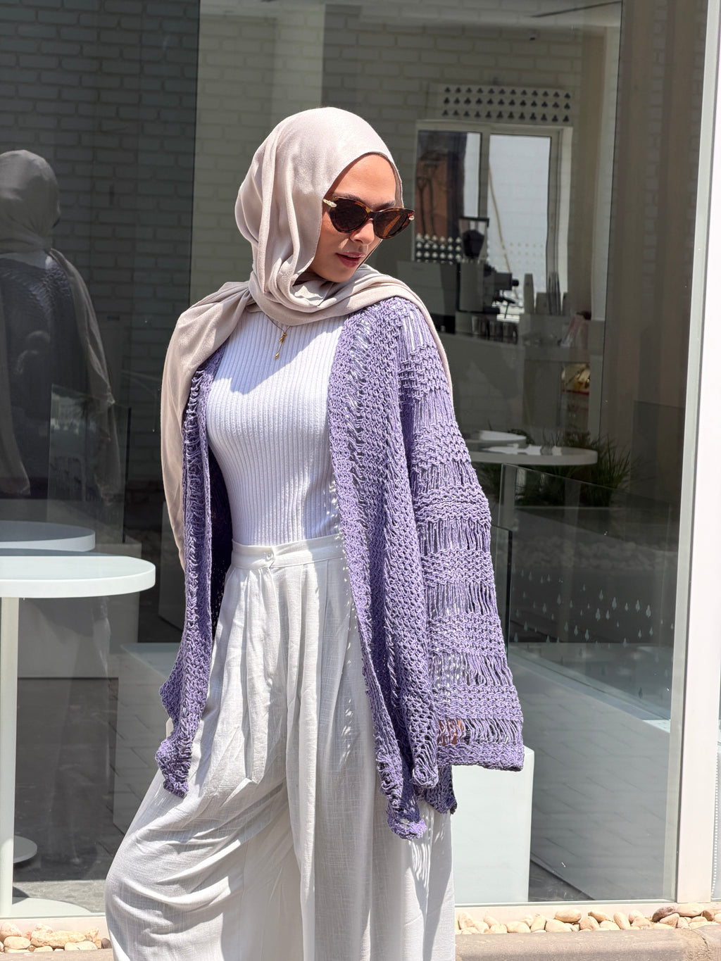 Coastal Crochet Cardigan in Light Purple