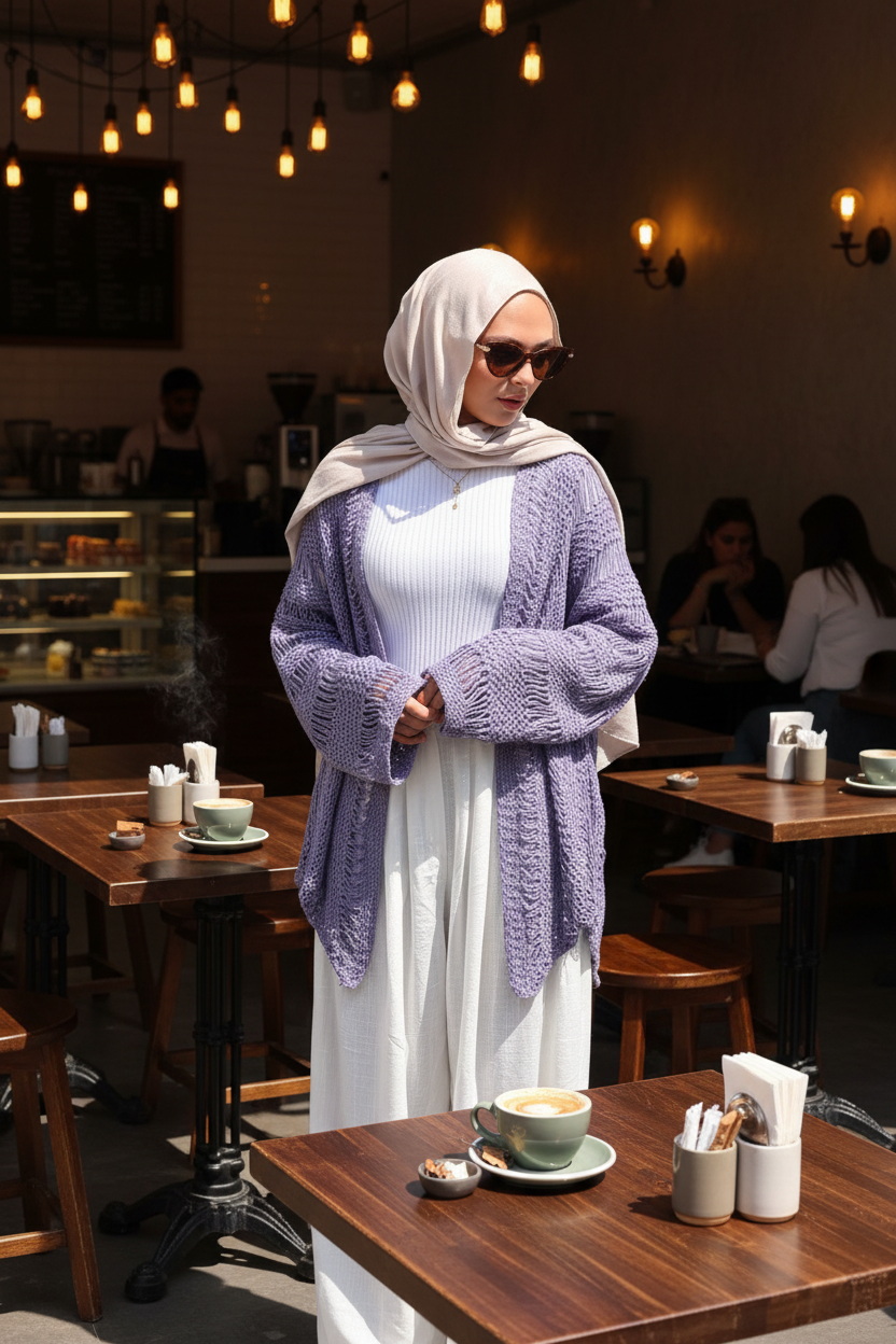 Coastal Crochet Cardigan in Light Purple