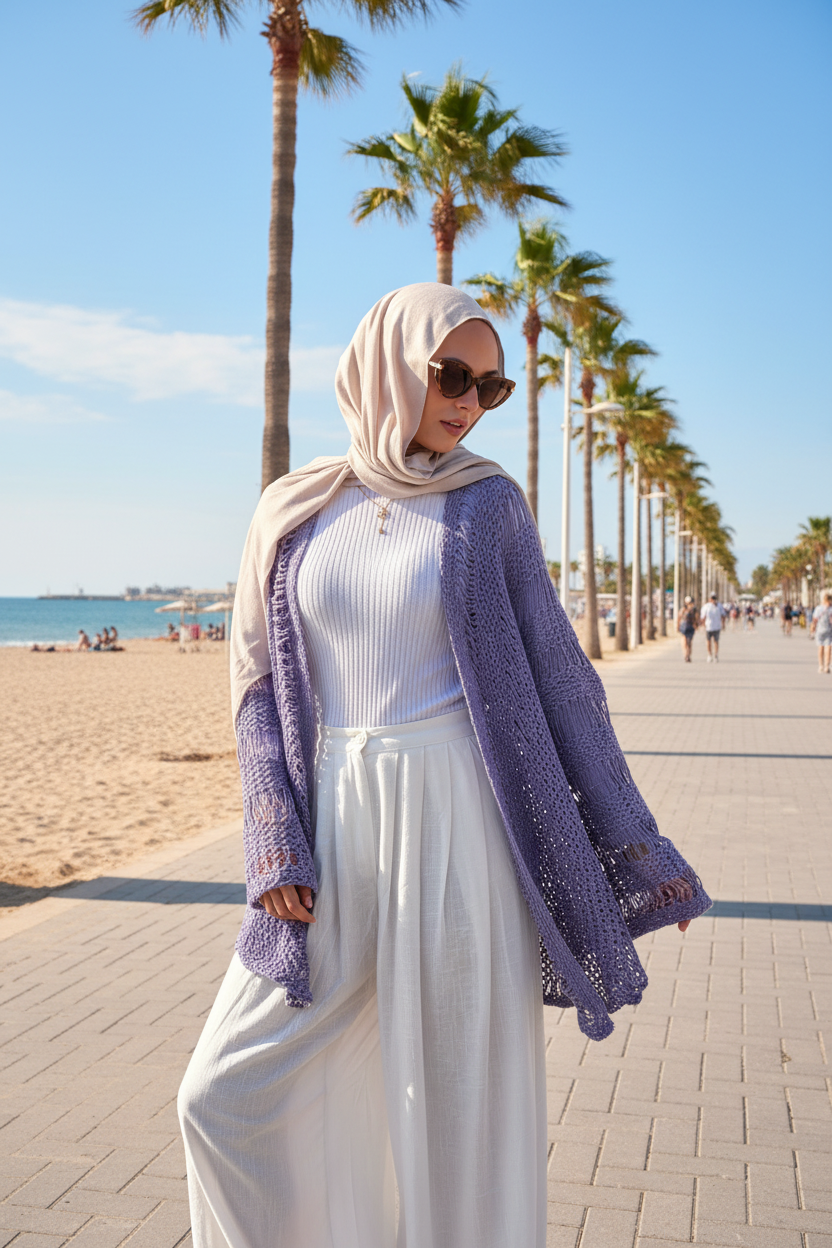 Coastal Crochet Cardigan in Light Purple