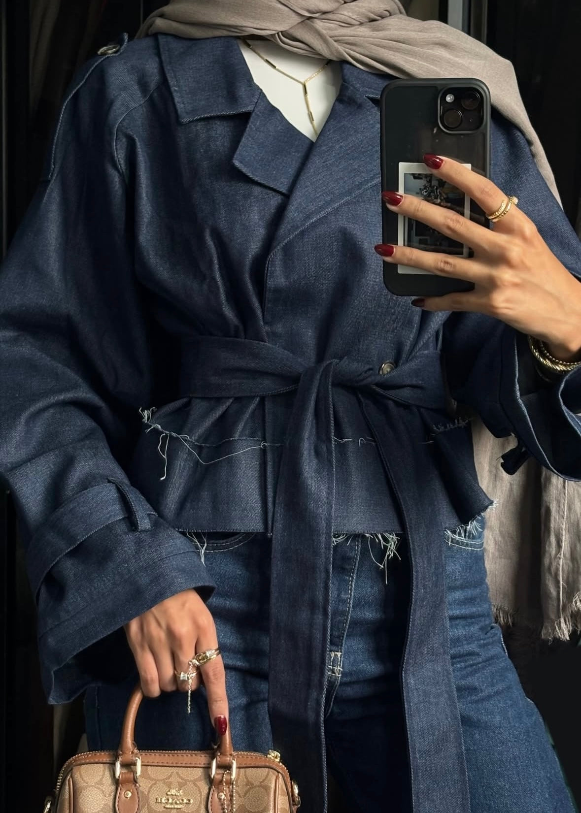 Cropped Trench Coat in Denim