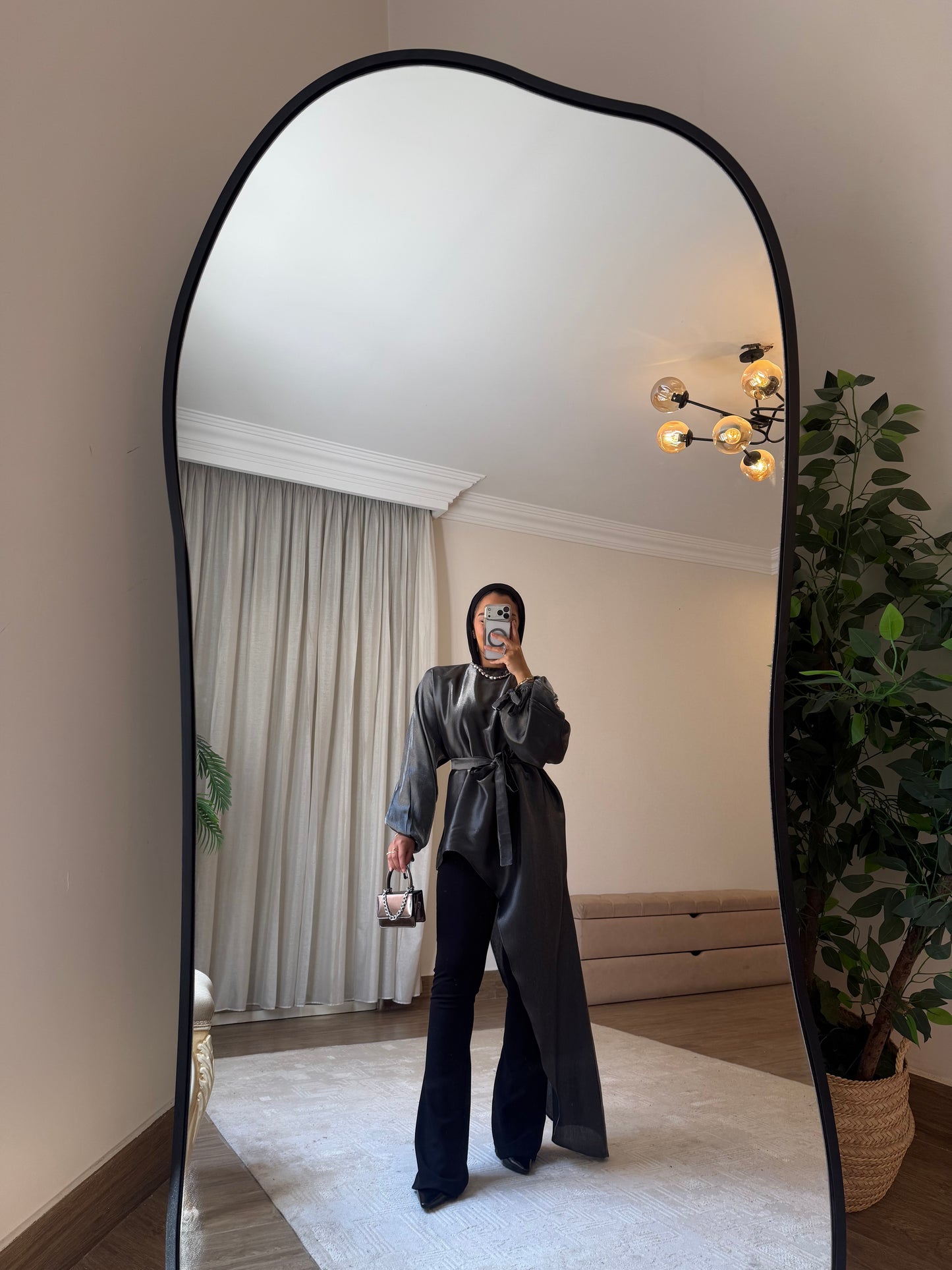 Asymmetrical Shimmer Top in Dark Grey