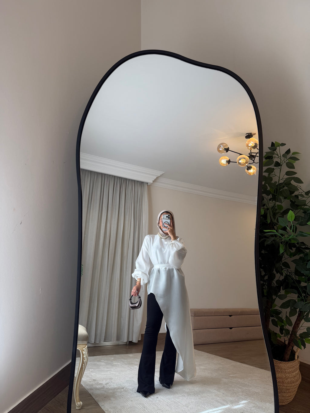 Asymmetrical Shimmer Top in White