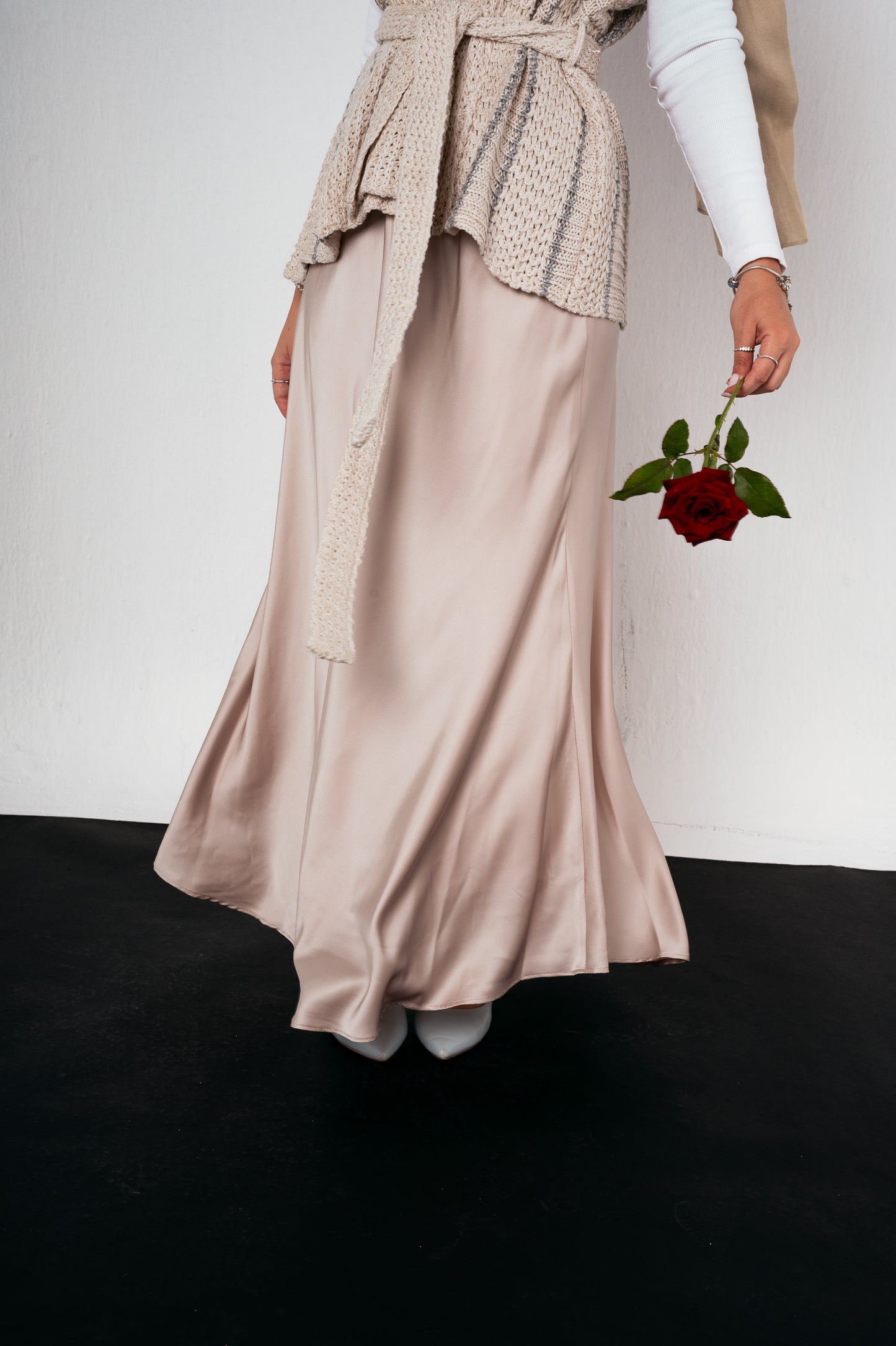 Satin Skirt in Beige