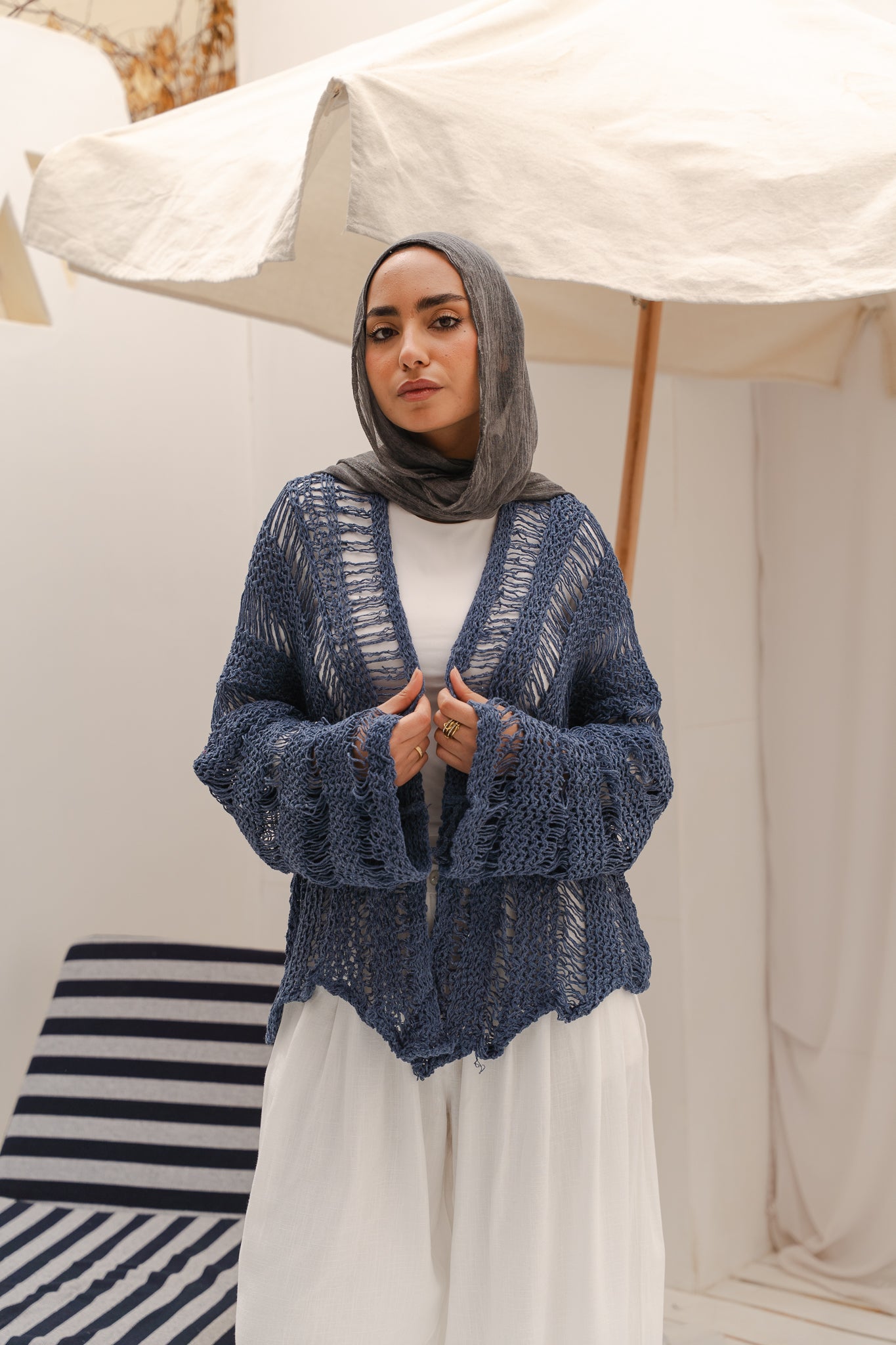 Coastal Crochet Cardigan in Blue