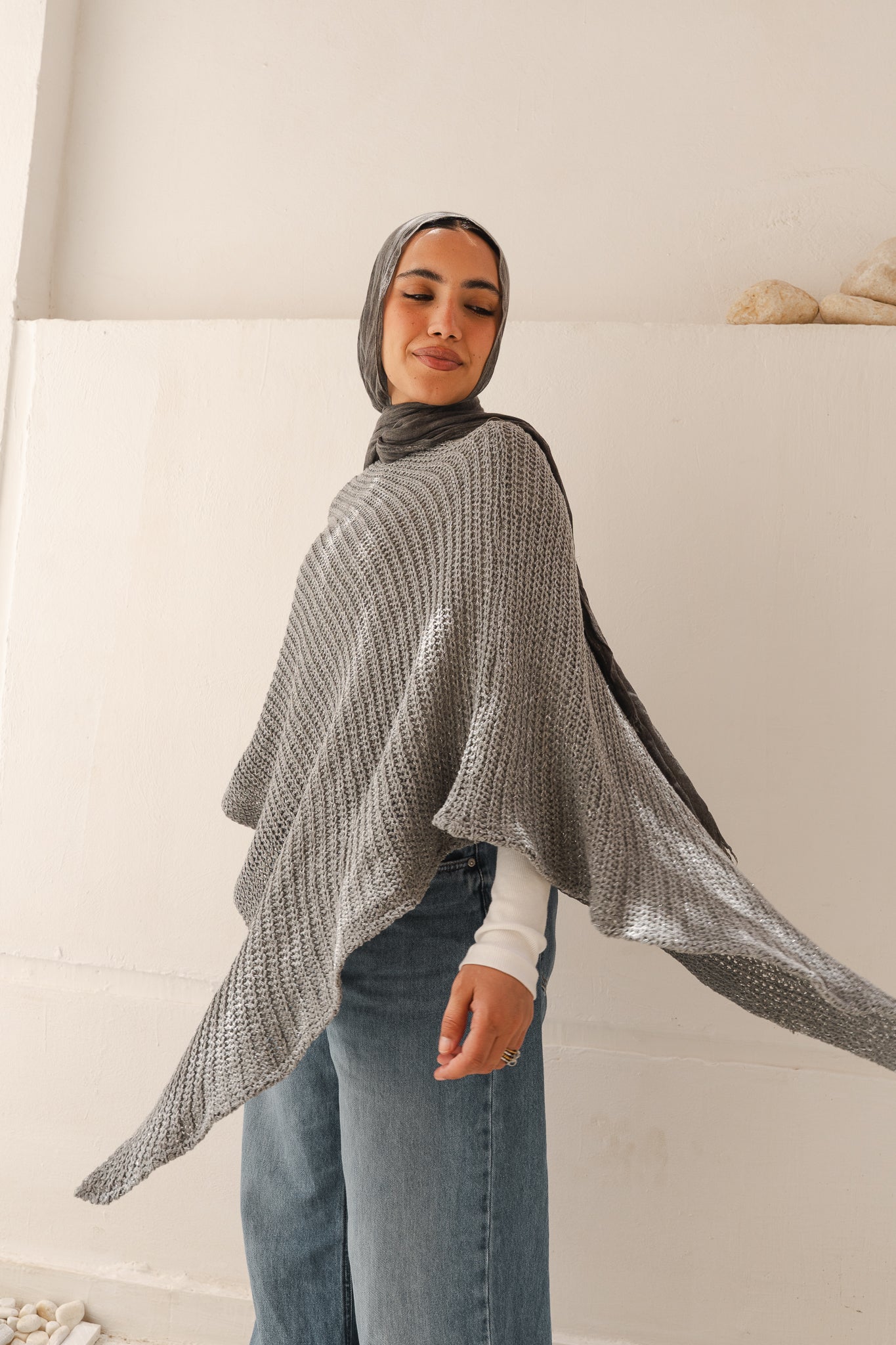 Lumira Cape Top in Shimmer Grey