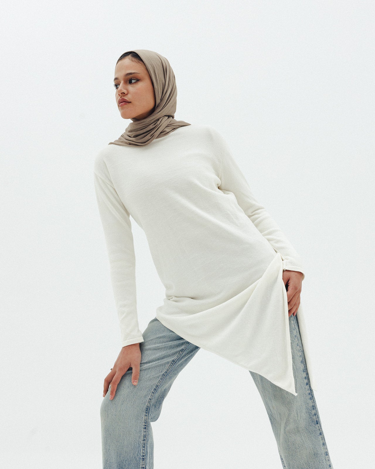 Warm Knit Asymmetrical Top in Off white