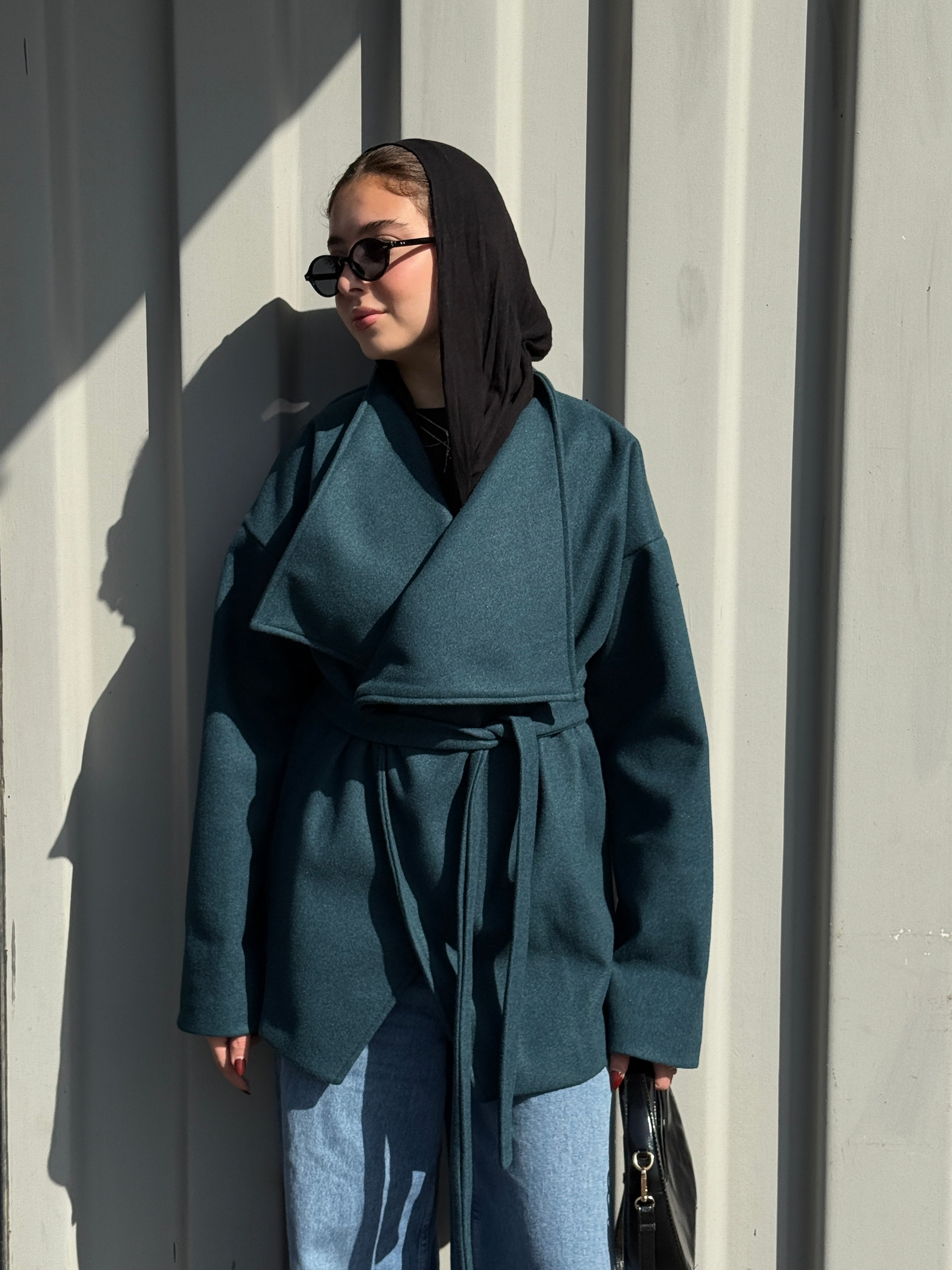 The Wrap Grace Coat in Teal