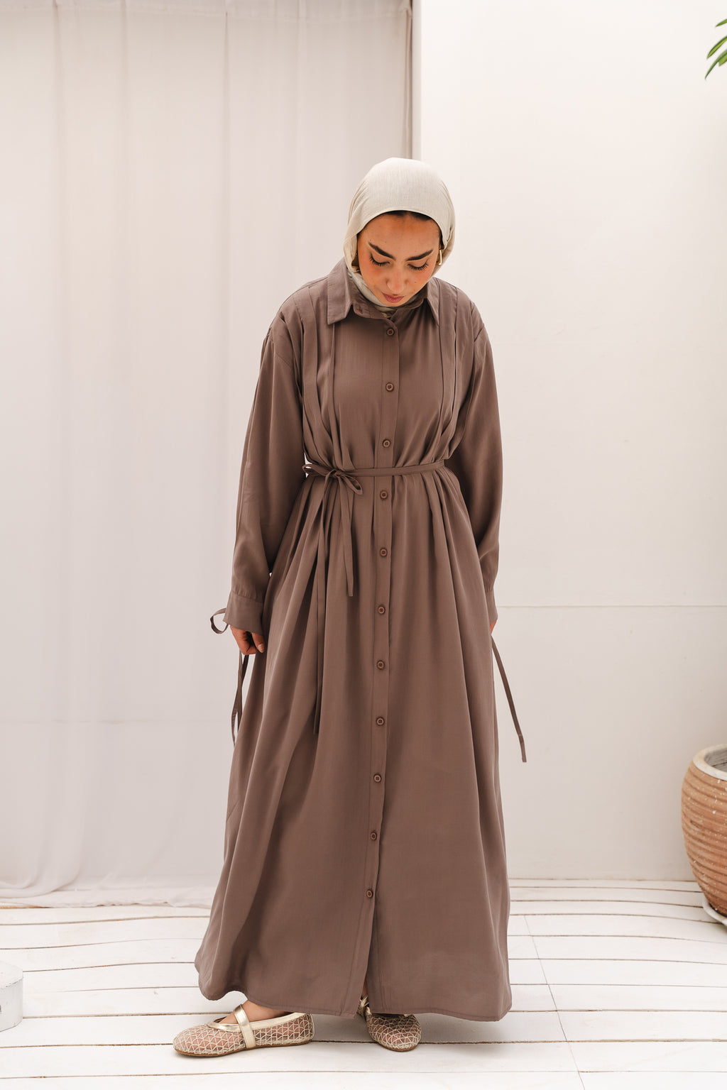 Golden Wave Shirt Dress in Cafe
