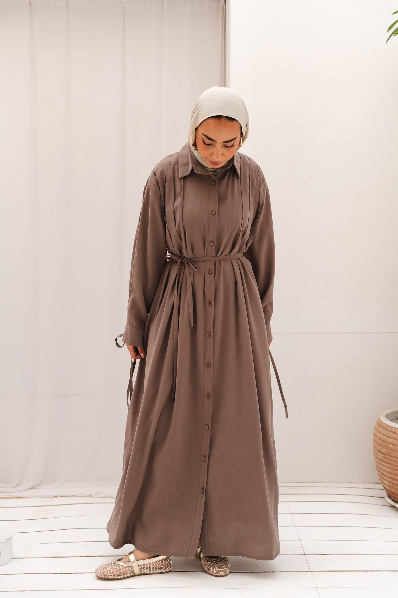 Golden Wave Shirt Dress in Cafe
