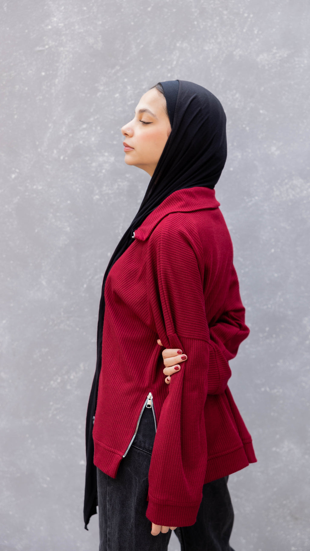 Zip-Up Sweater in Burgundy