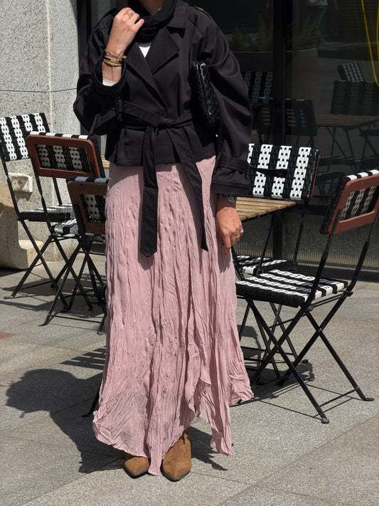 Lilia Crushed Skirt in Dusty Rose
