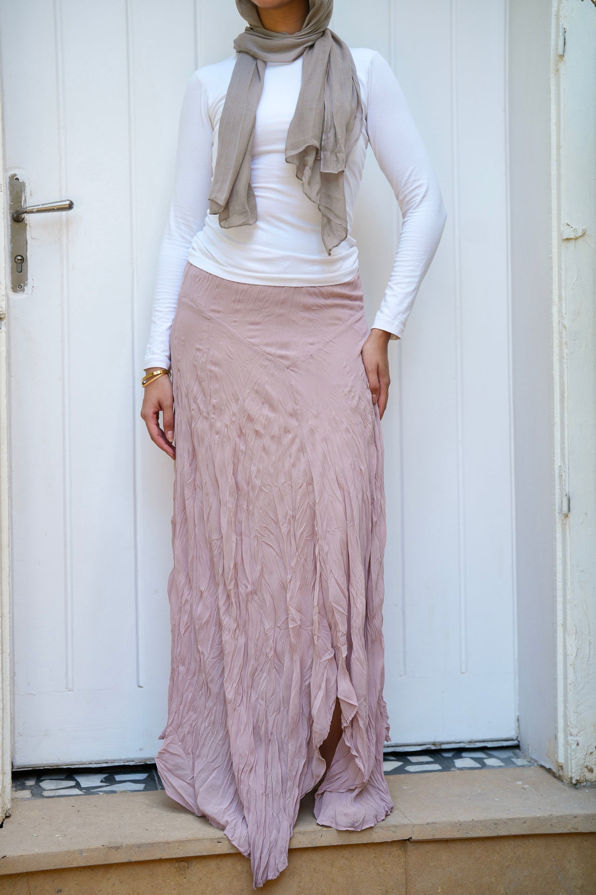 Lilia Crushed Skirt in Dusty Rose
