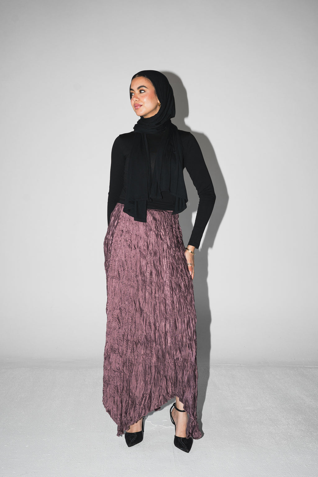 Anne Crushed skirt in Mauve wine