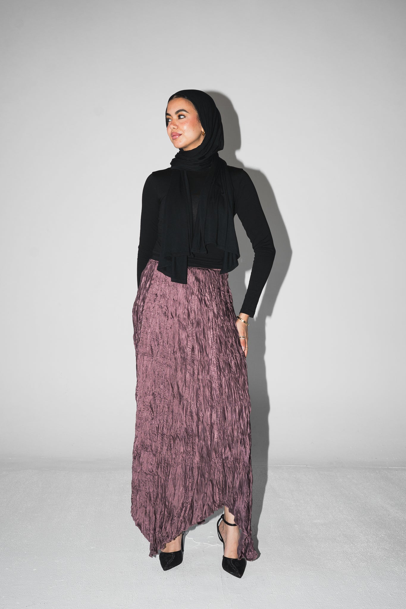 Anne Crushed skirt in Mauve wine