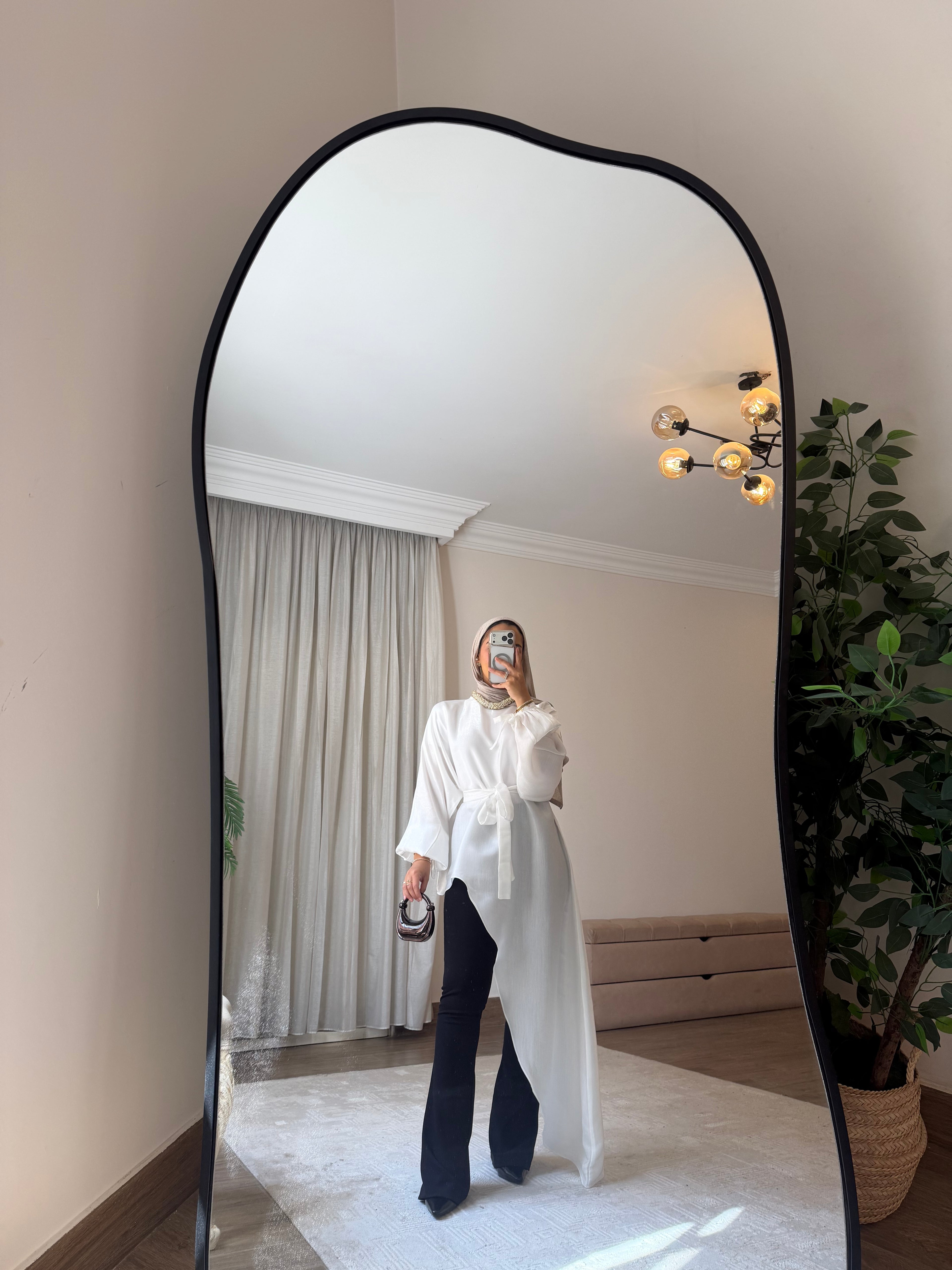Asymmetrical Shimmer Top in White