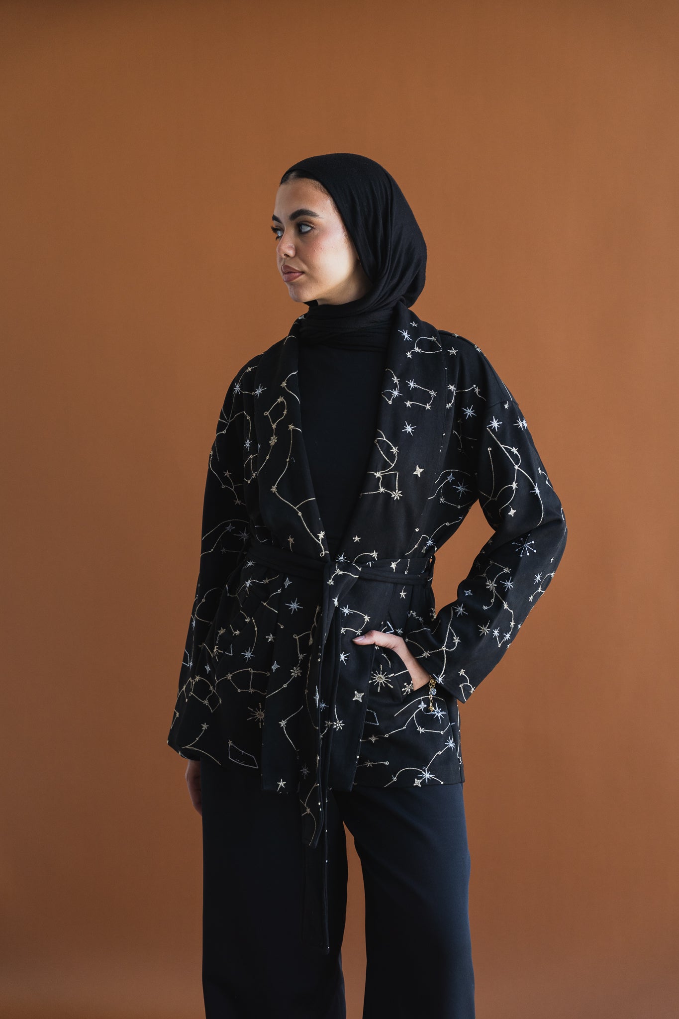 Celestial Embroidery Jacket in Black