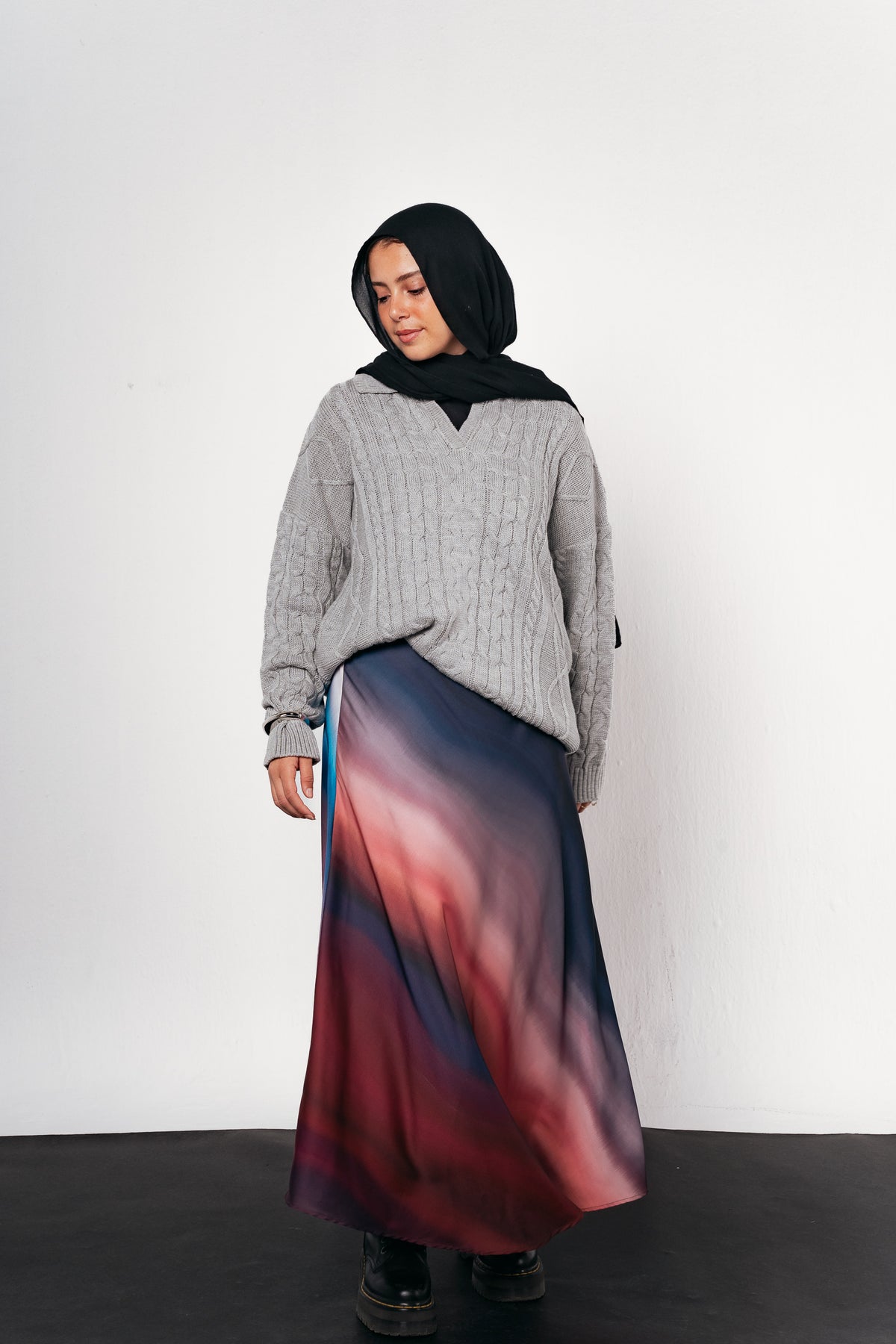 Crimson Smoke Satin Skirt