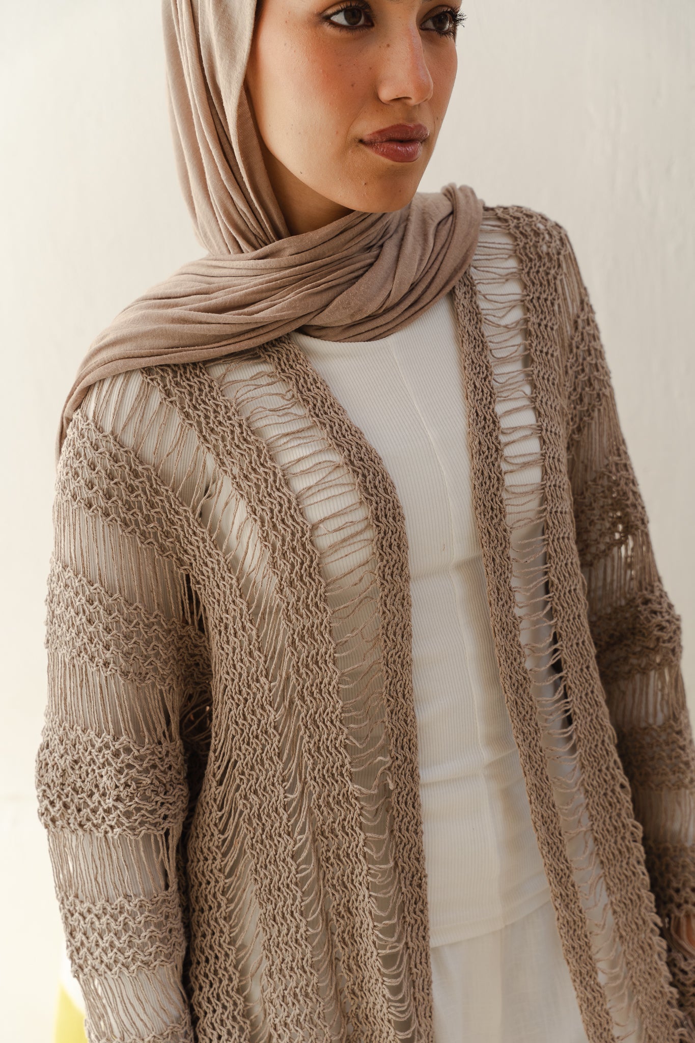 Coastal Crochet Cardigan in Cafe